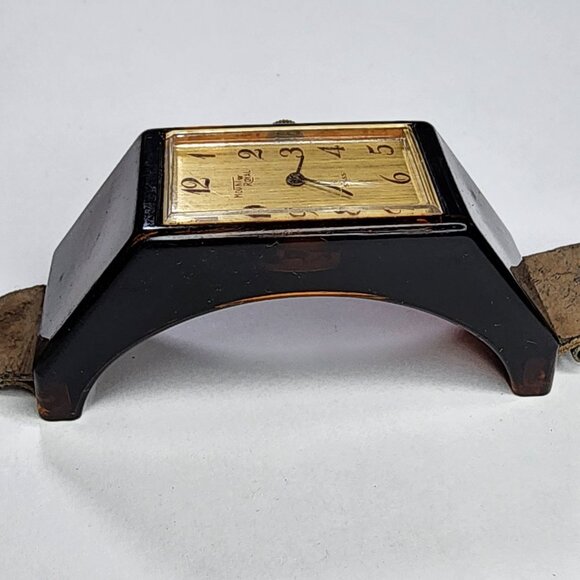 Mount Royal Watch Windup Vintage MCM Womens Brown  Acrylic Lucite Working - Picture 4 of 13